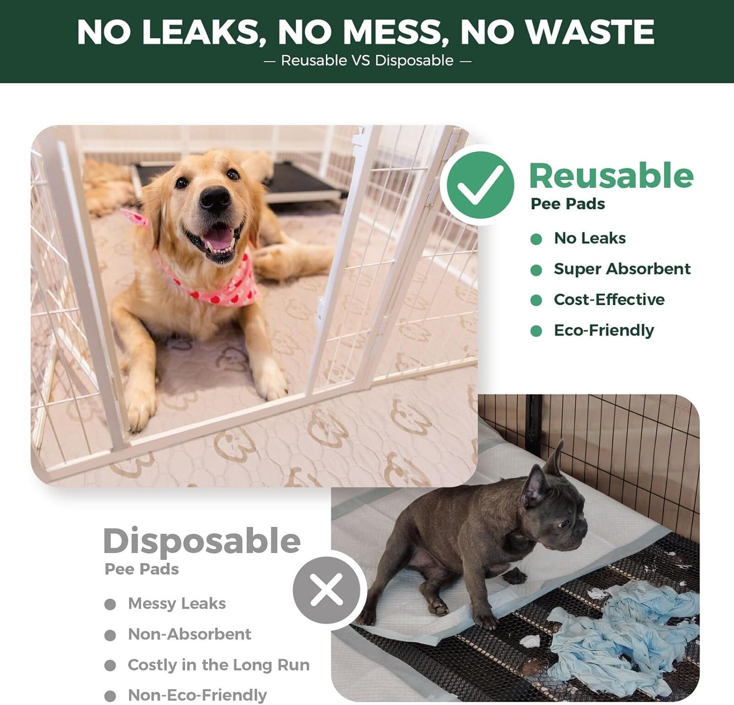 FXW Washable Pee Pads for Dogs, Puppy Pads with Super Absorbent, Specifically Designed for Potty Training, 75" × 30" Rectangle, Khaki, 2 Packs