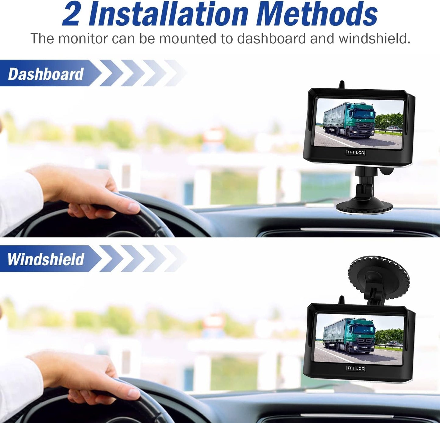 Magnetic Wireless Trailer Backup Camera System, 4.3inch TFT LCD Monitor & IP68 Waterproof Rechargeable Rear View Camera, Easy to use for Trucks/Campers/SUV/Cars(MS-348)
