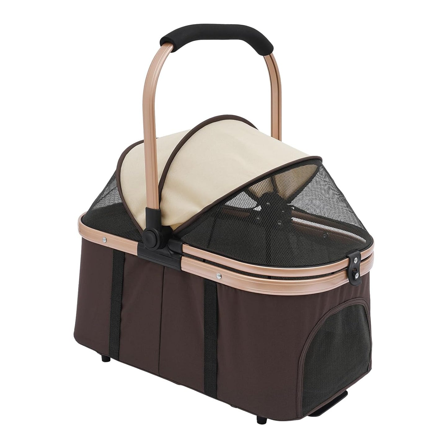 Double Pet Stroller for Dogs and Cats, Foldable Dog Stroller Travel Carriage with Detachable Carriers, Safety Belts, and 4 Lockable Wheels for Small to Medium Pets (Coffee Color)