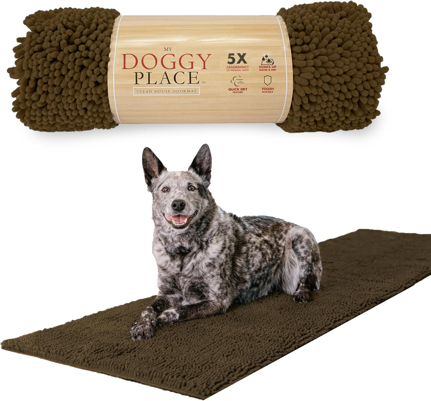 My Doggy Place Microfiber Dog Mat for Muddy Paws, 8' x 2' Brown - Non-Slip, Absorbent and Quick-Drying Dog Paw Cleaning Mat, Washer and Dryer Safe - Hallway Runner
