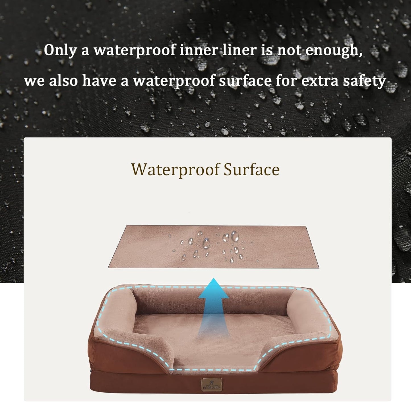 Bedfolks Orthopedic Dog Bed, Waterproof Dog Sofa Bed for Small Dogs & Cats, Egg Foam Pet Couch Bed with Removable Washable Cover and Nonslip Bottom, Brown