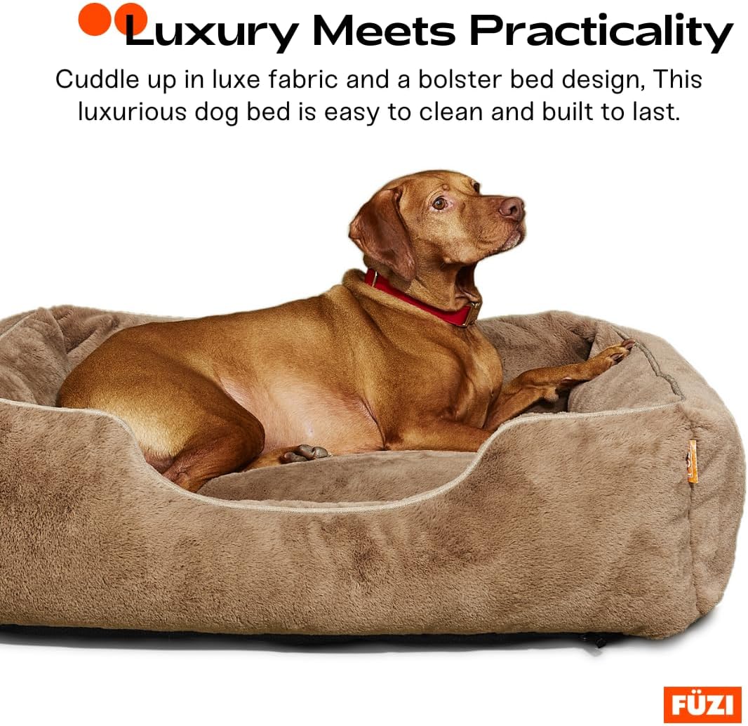 FUZI Luxury Aesthetic Dog Bed with Extra Cover for Large Dogs, Washable Pet Couch, Pet Bed with Sides, Non-Slip Bottom, Soft and Durable Calming Dog Bed, Faux Fur, Large 35.6x28.5x9.5 Soft White