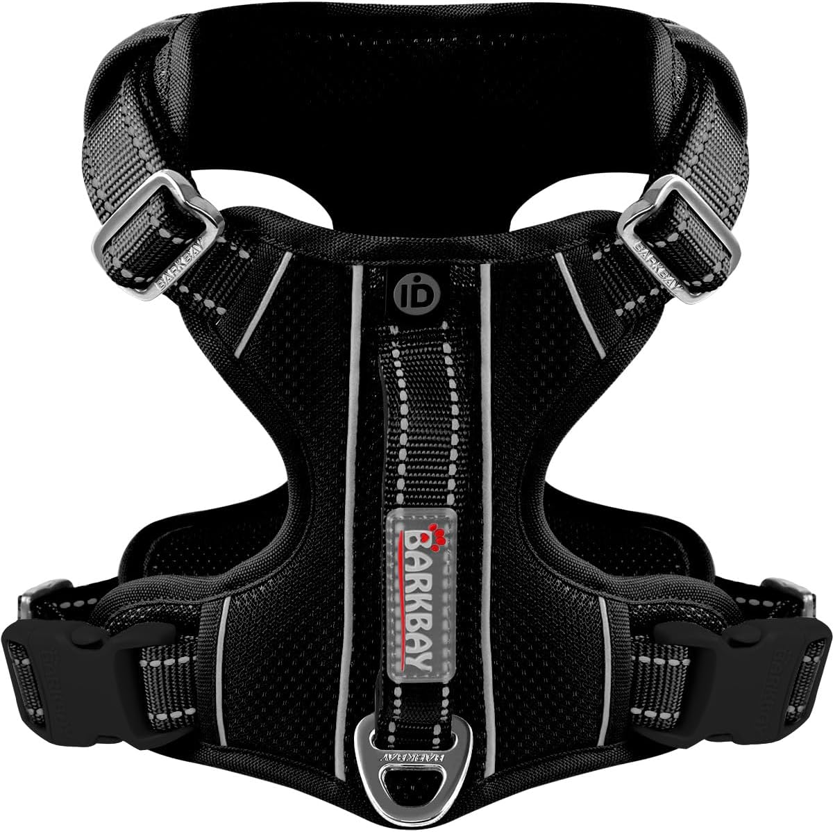 BARKBAY Dog Harness No Pull with ID Tag Pocket - Heavy Duty, Reflective, Easy Control for Large Dogs(Black,S)