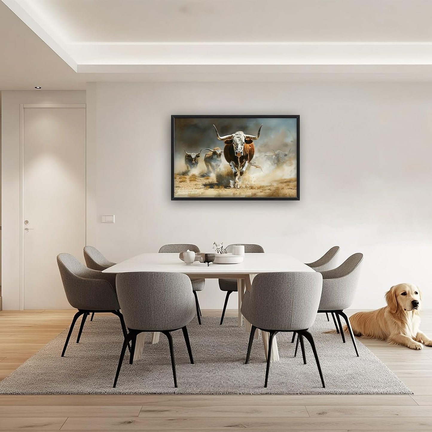 Highland Cow Large Wall Art Western Running Longhorn Pictures Rustic Wild Animal Wall Decor Canvas Print Painting Artwork for Bathroom Living Room Bedroom 36L" x 24W"