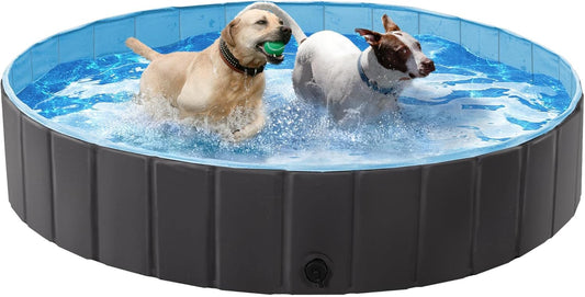 Yaheetech Black Hard Plastic Dog Pools for Small Medium Large Dogs Puppies Pet Collapsible Bath Pool Tub for Outdoor/Home Use, Pet Repair Patches Included, XL