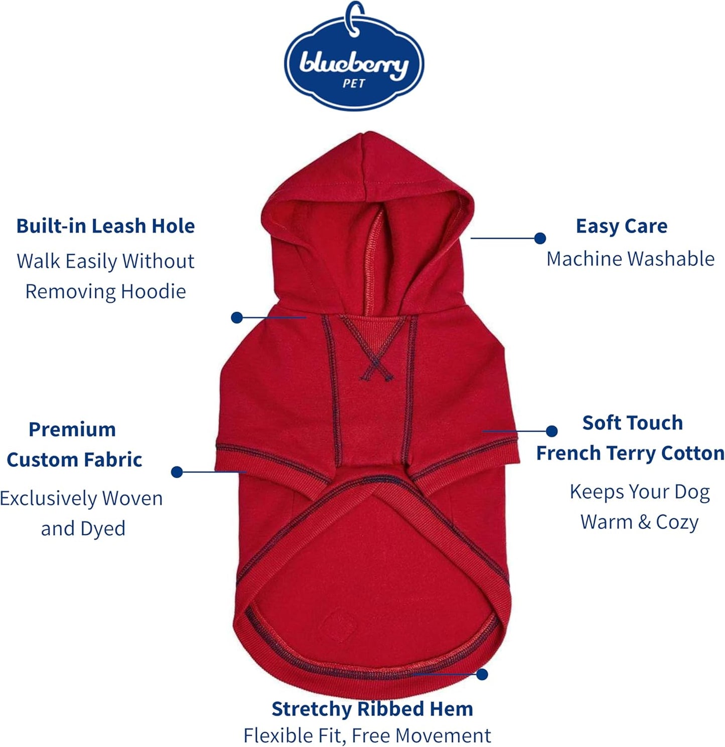 Blueberry Pet Essentials Soft & Comfy Better Basic Cotton Blend Dog Hoodie Sweatshirt in Red, Back Length 24",