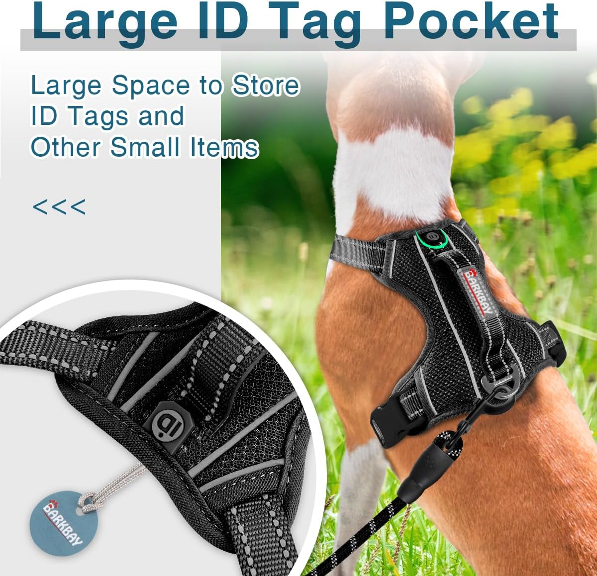 BARKBAY Dog Harness No Pull with ID Tag Pocket - Heavy Duty, Reflective, Easy Control for Large Dogs(Black,S)