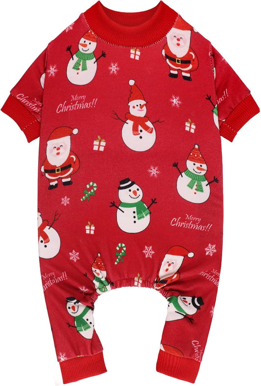 Dog Christmas Pajamas Snowman Pet Clothes Costumes Pjs Stretchy Funny Pet Costumes Outfit Dog Pajamas for Large Dogs(L)