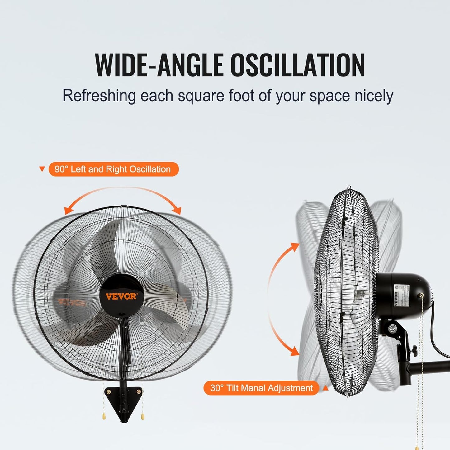 VEVOR Wall Mount Fan, 2 PCS 18 inch Oscillating, 3-speed High Velocity Max. 4000 CFM Industrial Wall Fan for Indoor, Commercial, Residential, Warehouse, Greenhouse, Workshop, Basement, Garage,Black