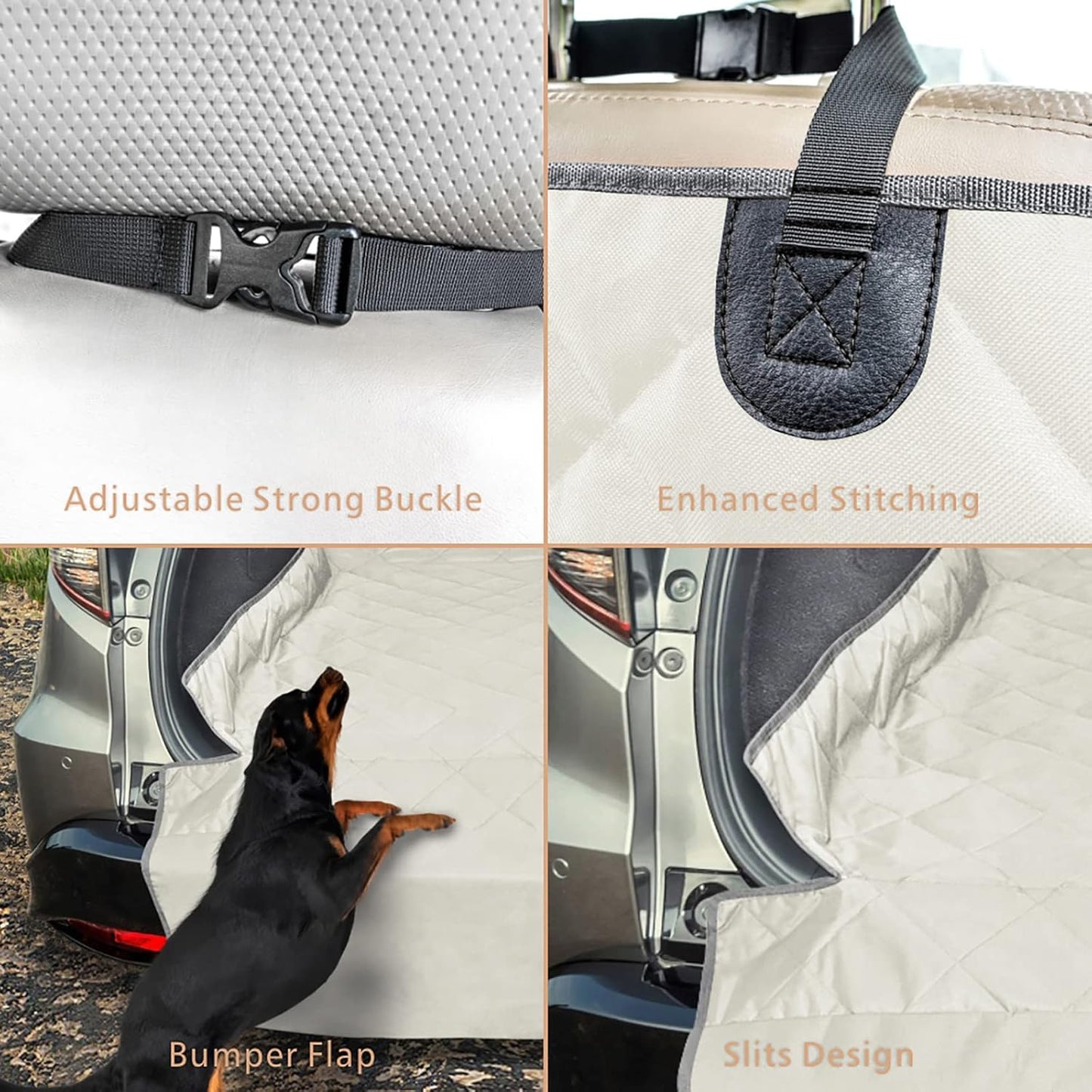 F-color SUV Cargo Liner for Dogs, Water Resistant Pet Cargo Cover Dog Seat Cover Mat for SUVs Sedans Vans with Bumper Flap Protector, Non-Slip, Large Size Universal Fit, Beige