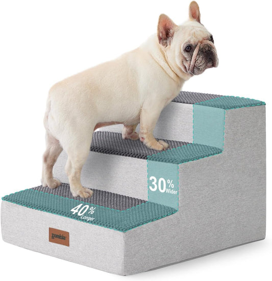 Dog Steps for Couch - Extra Wide Pet Stairs for Small Dogs and Cats, Dog Steps with Non-Slip Bottom Grey 3 Steps, Grey