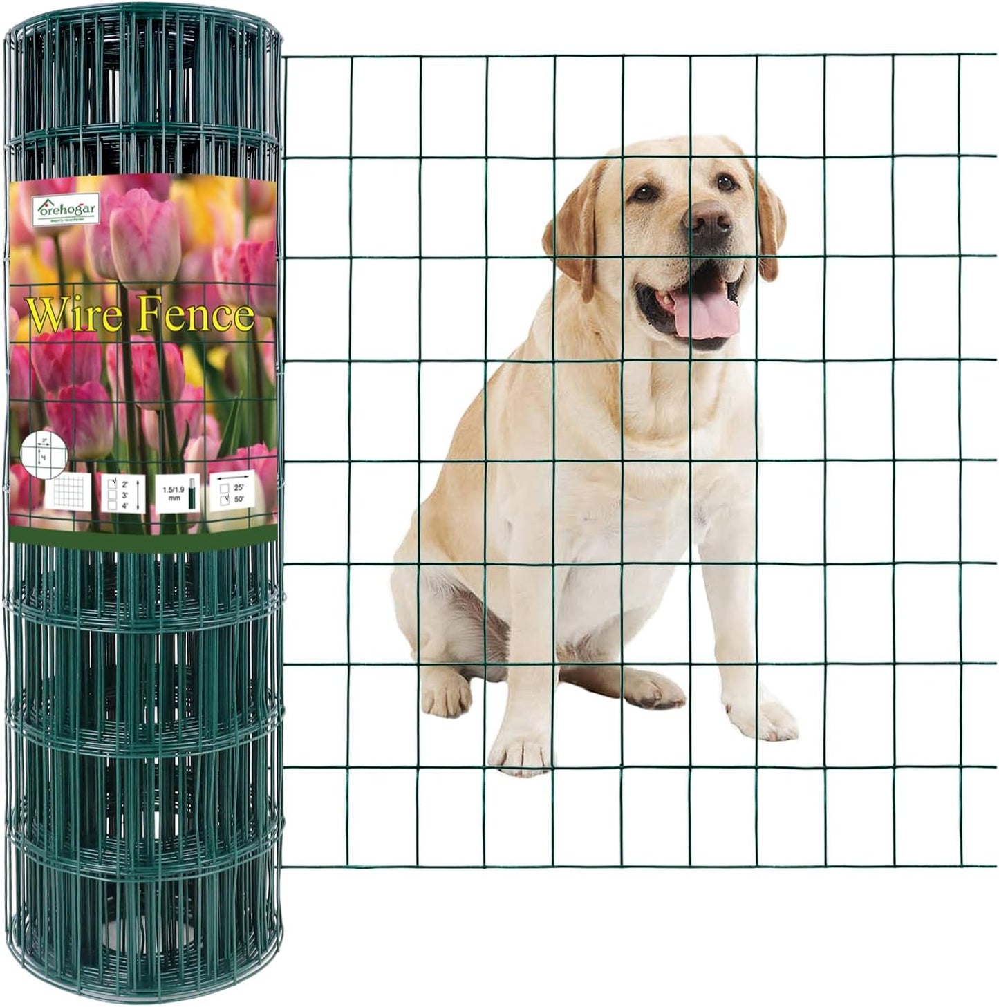 Green PVC Coated Welded Wire Fence 24 Inch x 50 Foot, 2 Inch x 3 Inch 16GA, Garden Border Fencing Roll Vinyl Coating Metal Wire Mesh for Yard Vegetable Plant Protection Poultry Netting