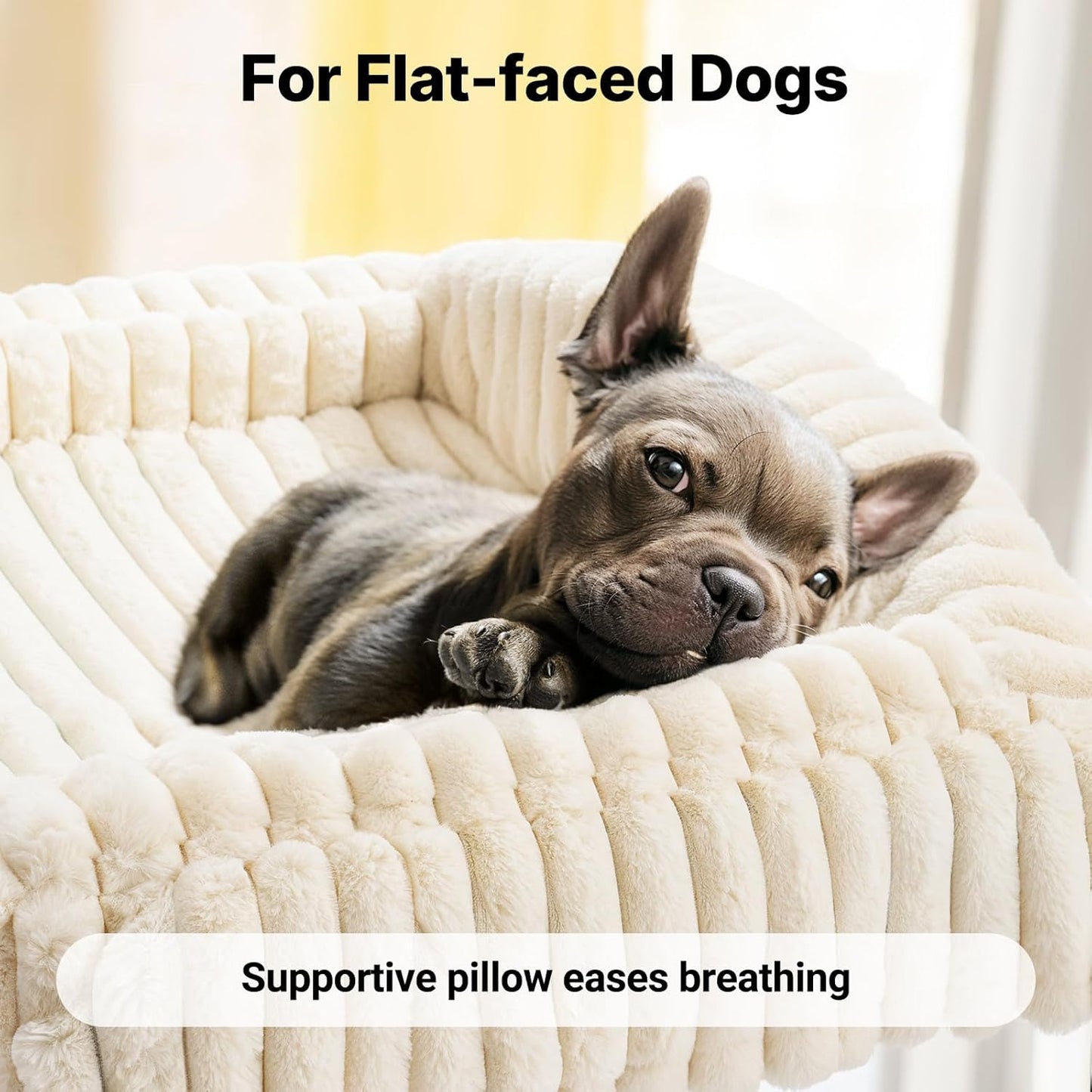 Veehoo Elevated Dog Bed with Bolster Cushion, Fluffy Plush Dog Couch Beds for Small Dogs, Cats, Washable Raised Pet Cot with Non-Slip Feet for Indoor or Patios Use, 36 x 28 Inches, White