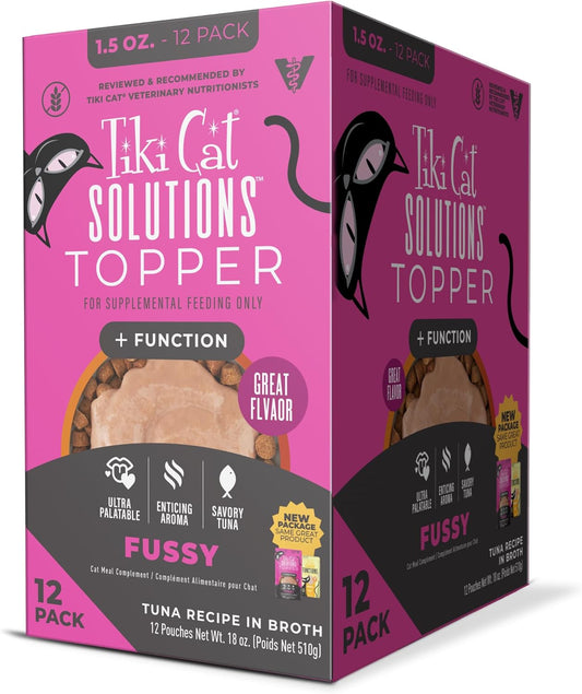 Tiki Cat Solutions Topper Multipack, Fussy, Tuna Recipe in Broth, 1.5 oz. Pouch (12 Count)