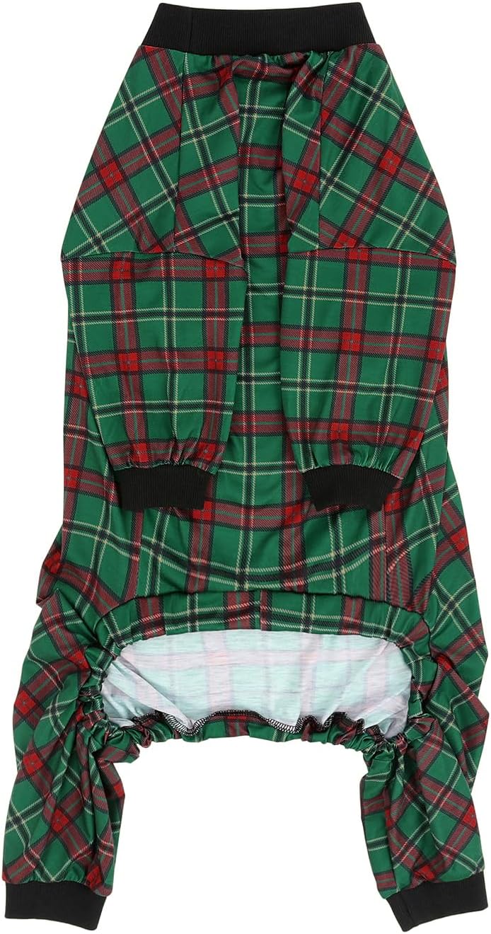 HDE Dog Pajamas One Piece Jammies Jumpsuit Pet Clothes Outfit Stretchy Lightweight Comfy Shirt Pjs for M-3XL Dogs Holiday Plaid - 2XL