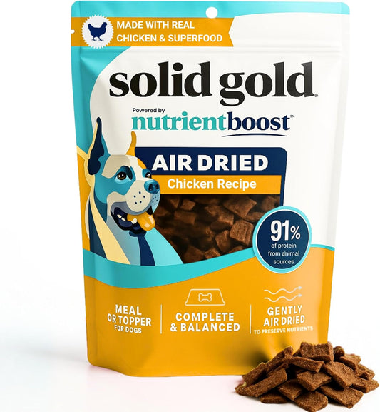 Solid Gold Air Dried Dog Food Toppers for Dry Food - Healthy Dog Treats w/Real Chicken & Superfoods - Serve as a Complete Meal, Topper or Treats - Supports Muscle Growth, Immunity & Digestion - 4oz