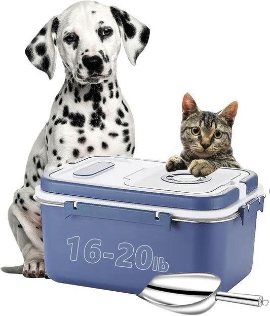 Sanbo Dog Food Storage Container Stainless Steel with Scoop, Airtight Pet Metal Food Storage Bin,Cat Food Canister,Storage Box with Date Tracker for Kitchen (Blue, 10L)