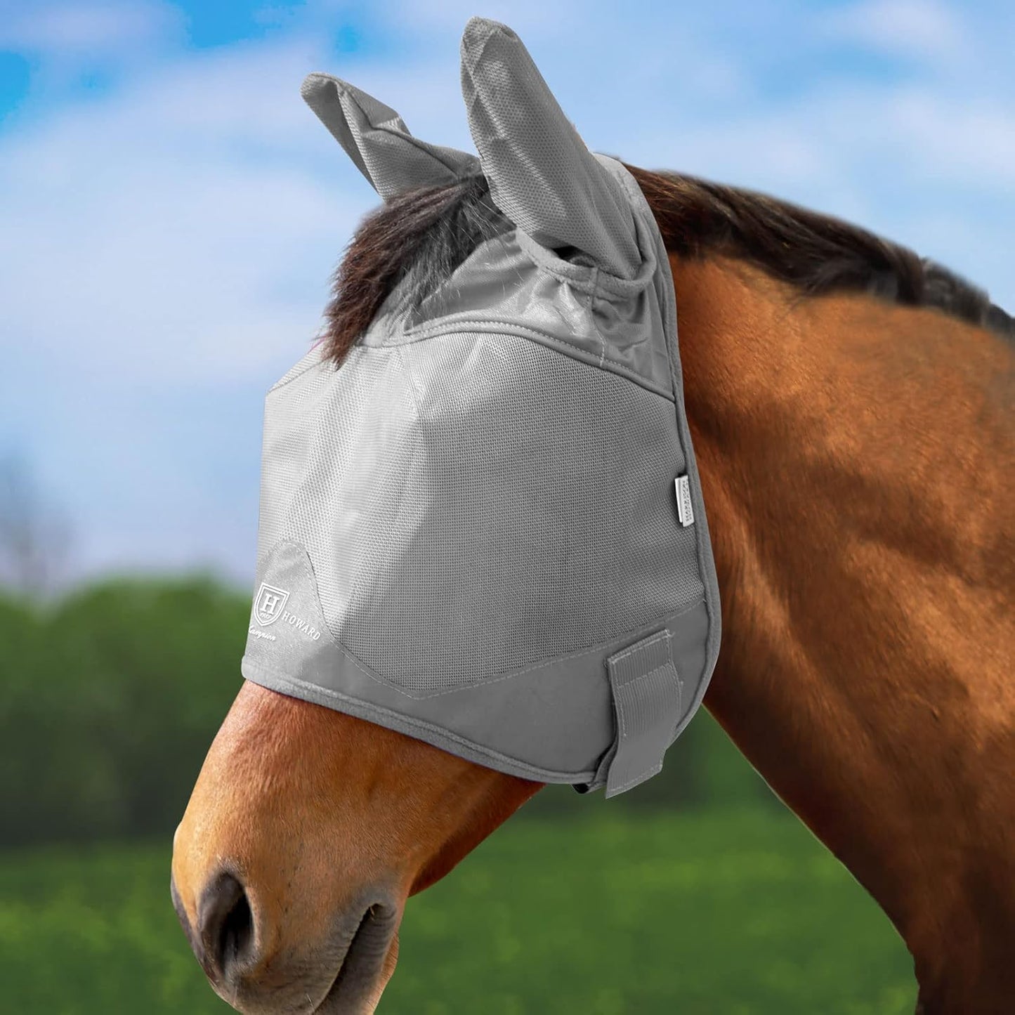 Harrison Howard UV-proof Multi-Function Fabrics Thick Fleece Padding Horse Fly Mask Half Face with Ears Original Grey Arabian Medium