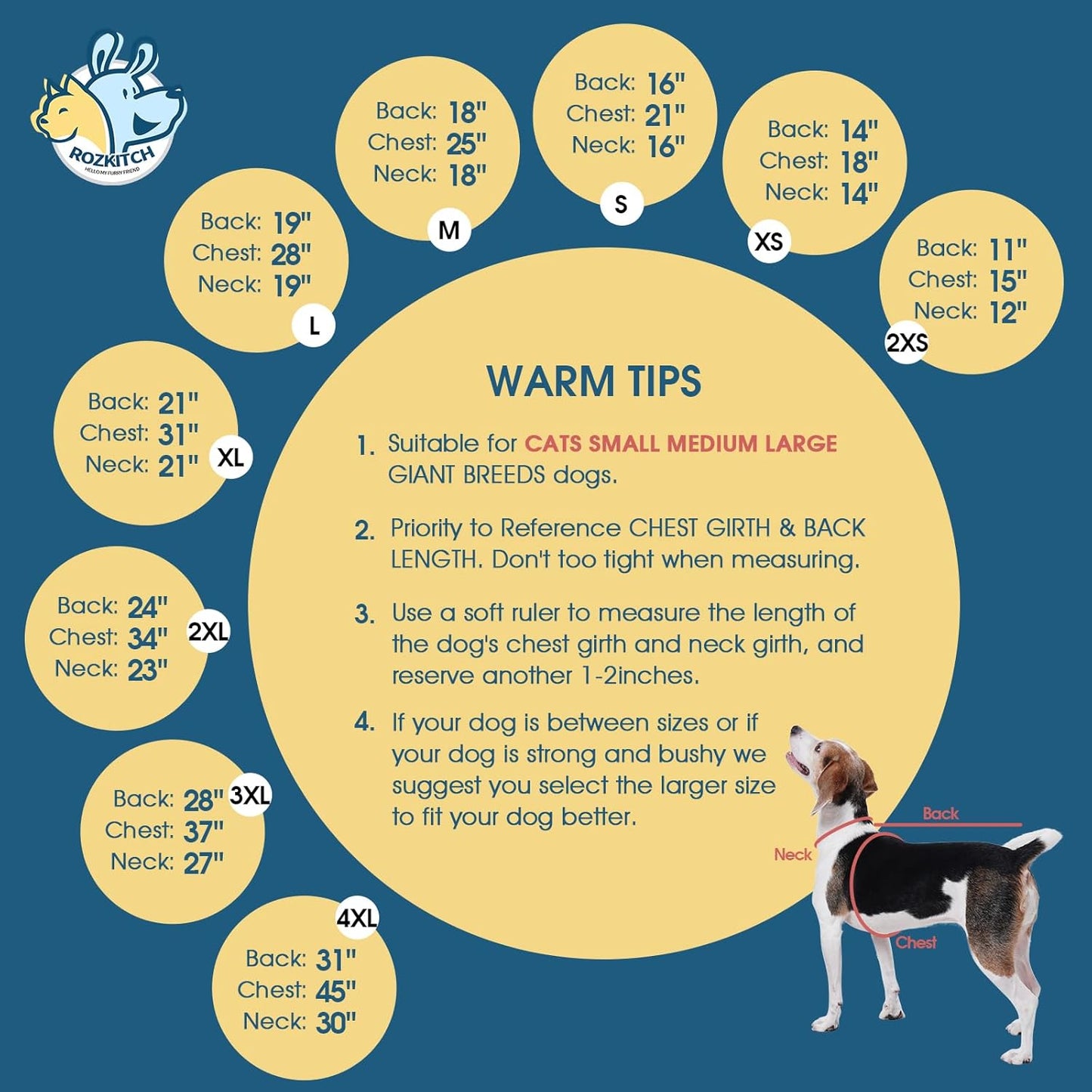 ROZKITCH Dog Coats for Small Dogs, Pet Windproof Warm Cold Weather Jacket Vest Cozy Jumpsuit Apparel Outfit Clothes for Small Medium Large Dog Walking Sleep S