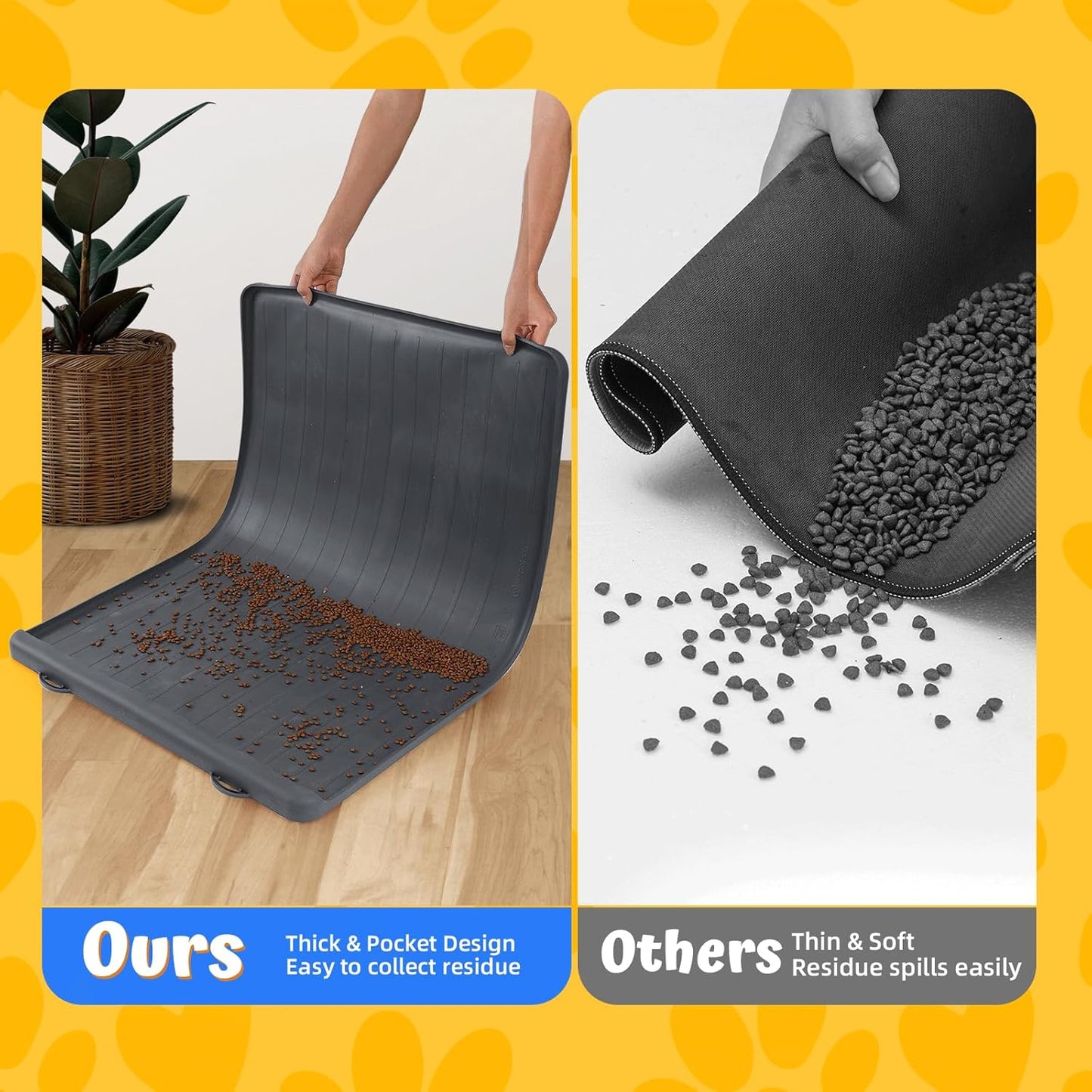 Dog Feeding Mat - 39''x27'' Large Silicone Pet Food Mats with Residue Collection Pocket and High Edges, Floors Waterproof Dog Cat Bowl Mat Prevent Water Food Spills, Black