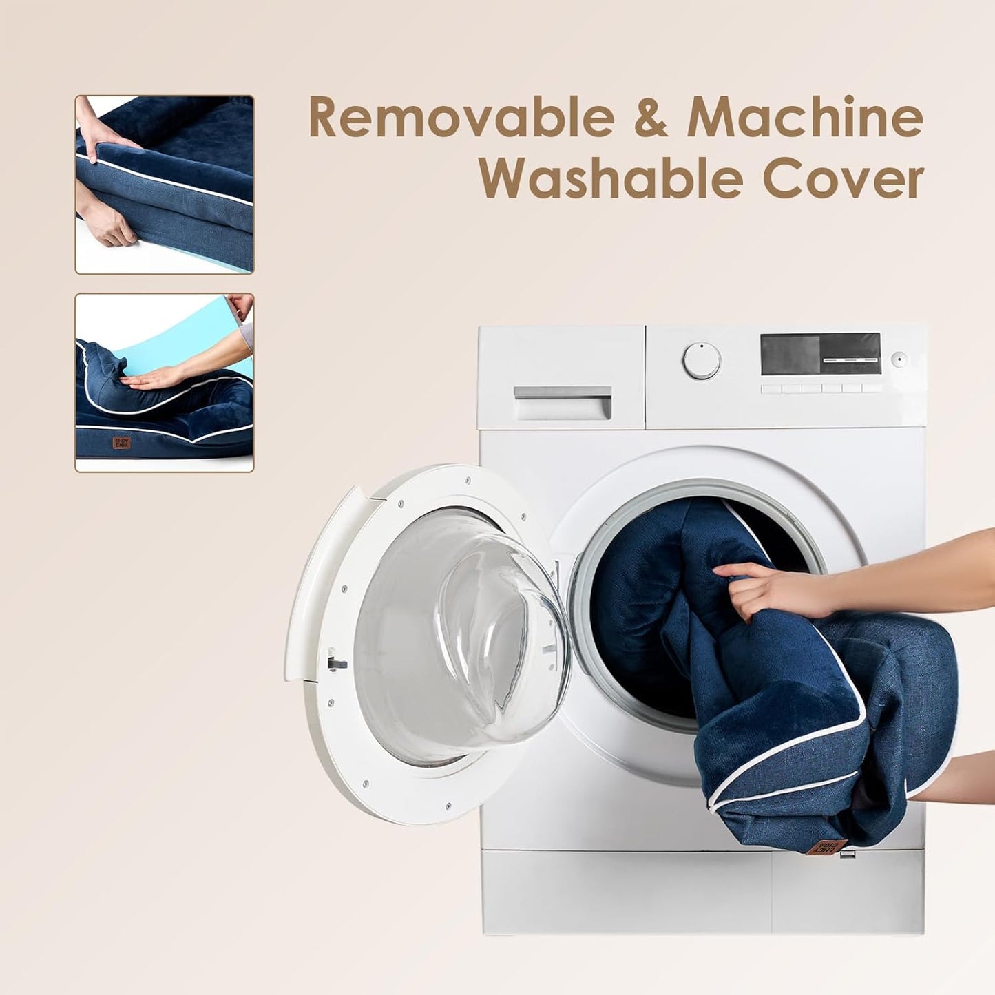 EHEYCIGA Orthopedic Dog Beds for Large Dogs, Waterproof Memory Foam Large Pet Bed with Sides, Non-Slip Bottom and Egg-Crate Foam Dog Couch Bed with Washable Removable Cover, Navy