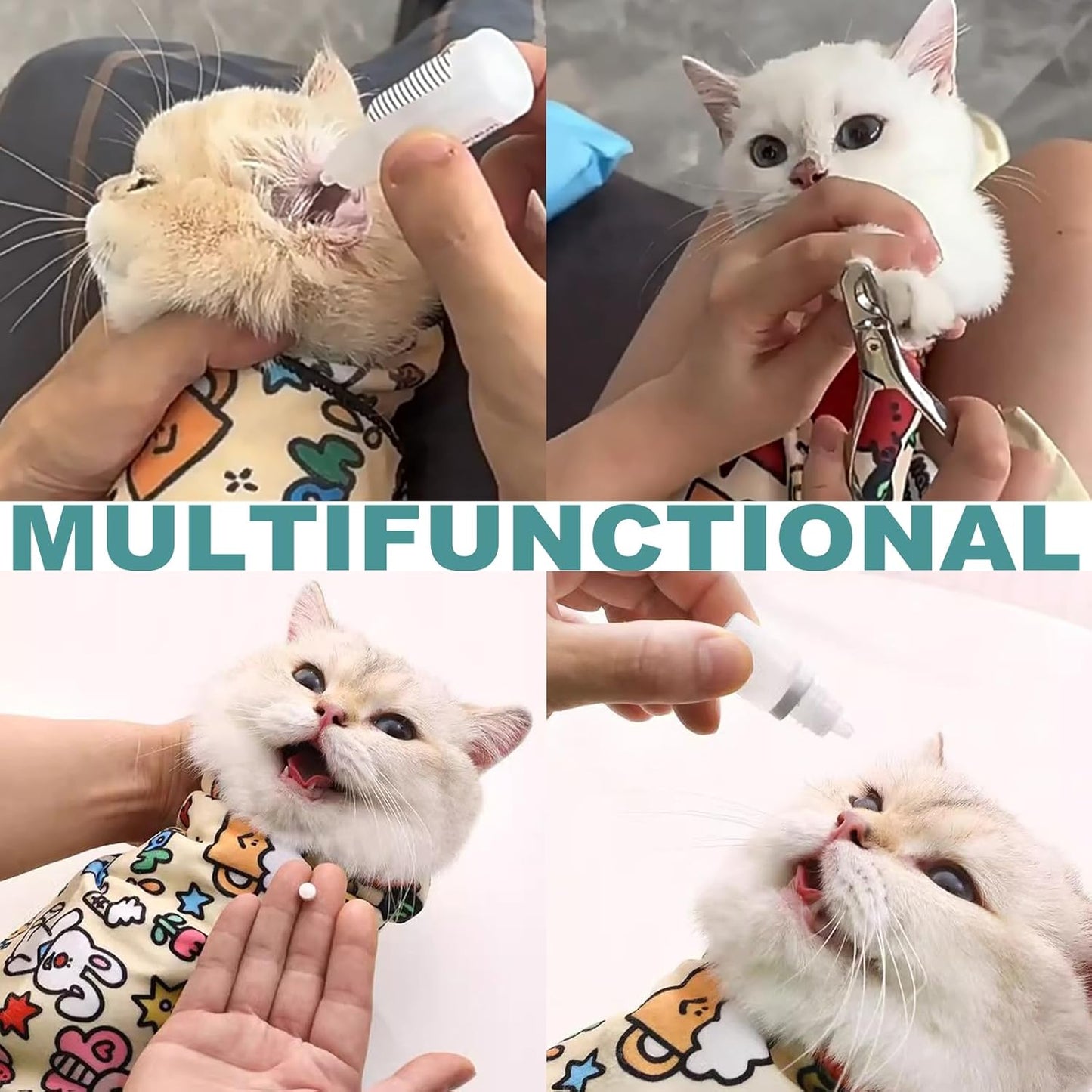 Cat Grooming Wrap, [XXL] Cat Restraint Wrap for Nail Clipping, Ear Cleaning, and Teeth Brushing, Self-Adherent, Anti-Bite, Anti-Scratch, Anti Scratch