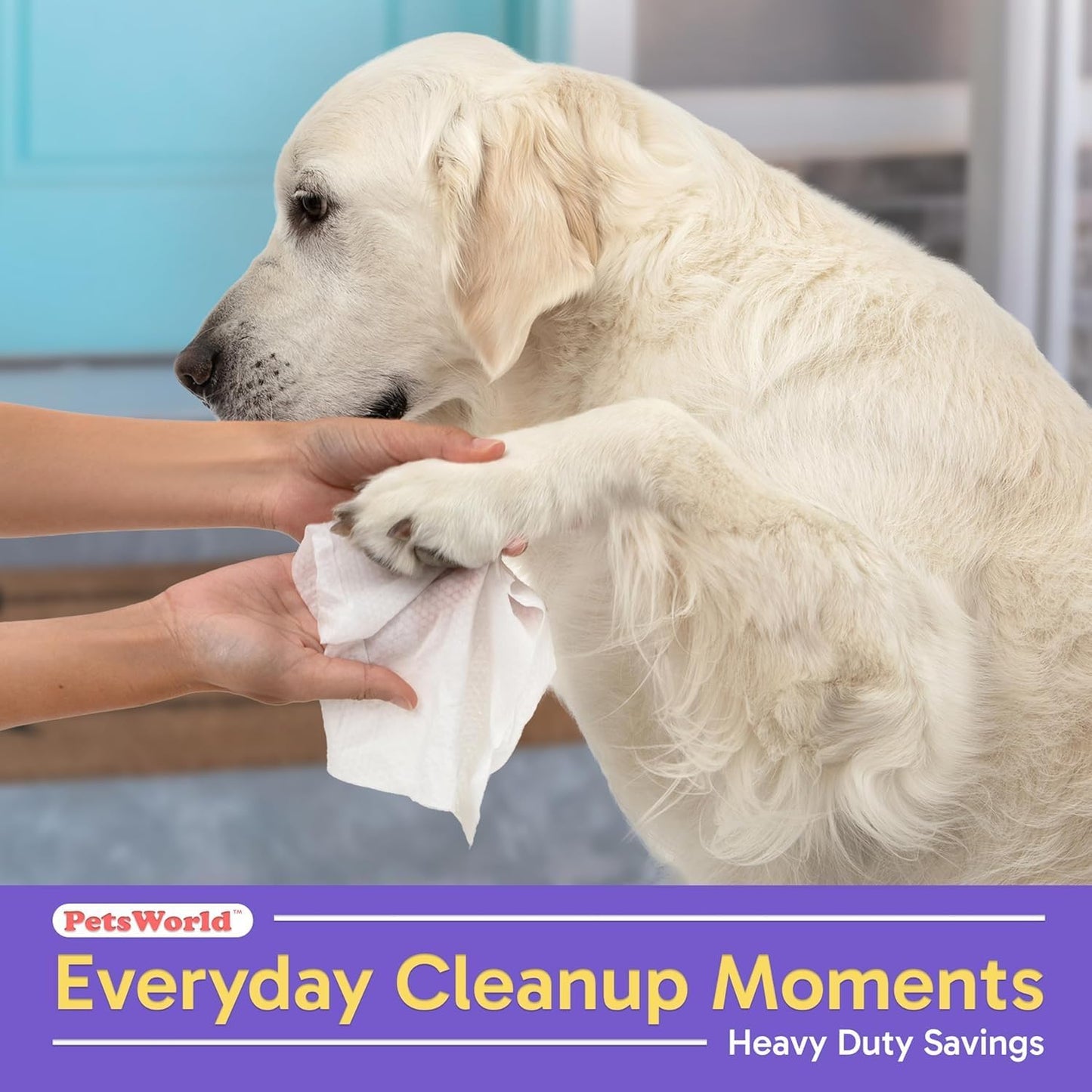 PETSWORLD Pet Wipes for Dogs & Cats, Unscented, Hypoallergenic, Chemical-Free, Biodegradable (98%), Thick & Durable, Textured Grooming Wipes (Unscented, 50 Count)