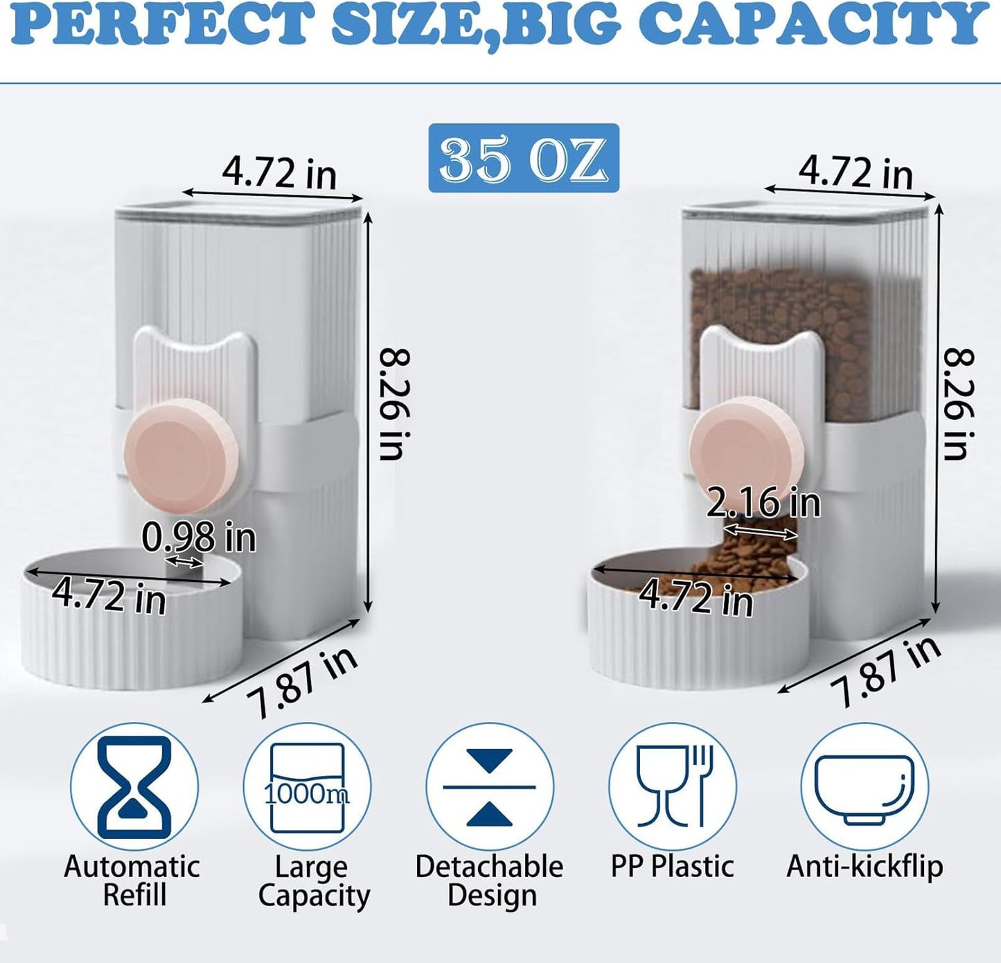 kathson Rabbit Gravity Auto Feeder Set 35oz Hanging Automatic Food Water Dispenser Cage Automatic Feeder Set for Rabbit Chinchilla Guinea Pig Hedgehog Ferret Kitty Puppy (Pink)