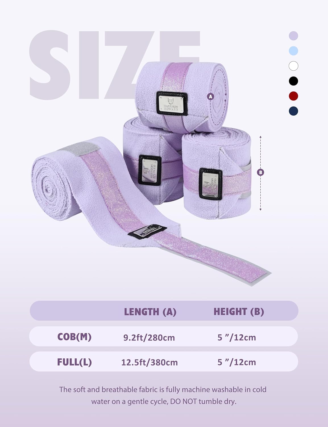 Harrison Howard Horse Polo Wraps Upgrade with Bling Leg Wraps for Horses 4-Pack Fleece Leg Wraps Stable Supplies Lavender M