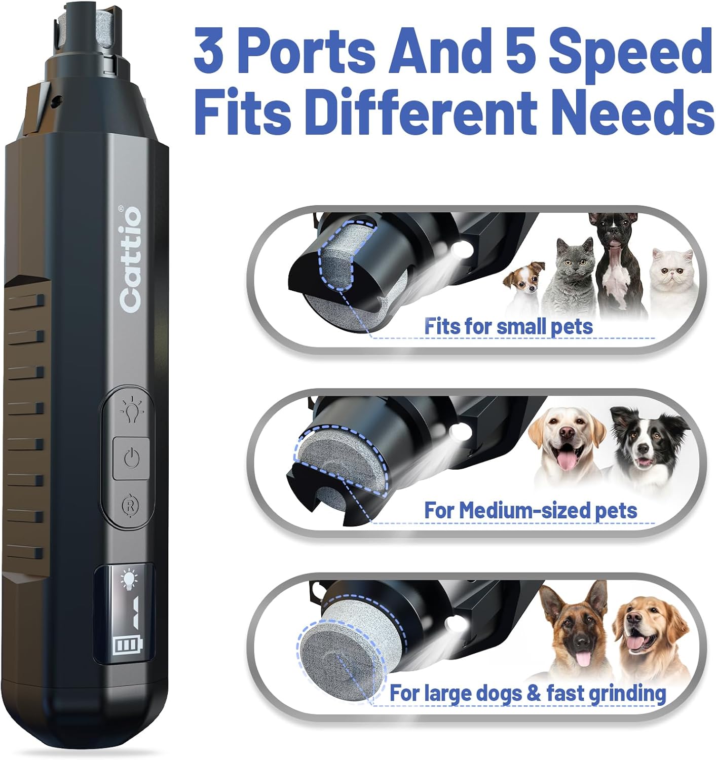 Dog Nail Grinder - Professional Electric Dog Nail Trimmer for Dogs & Cats Quiet Painless Grooming & Smoothing Dog Nail Clipper & File Included - Suitable for Small Medium Large Pets (Black)