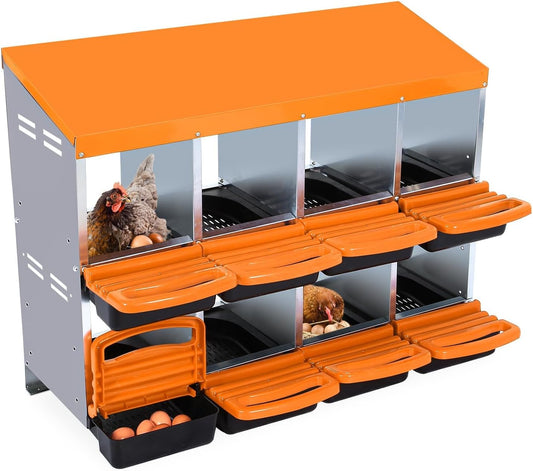 Chicken Nesting Box, 8 Hole 2 Layer Hen Nest Boxes, Roll Away Eggs Laying Boxes,Cleanable Pull Out Hen Roosting Boxes