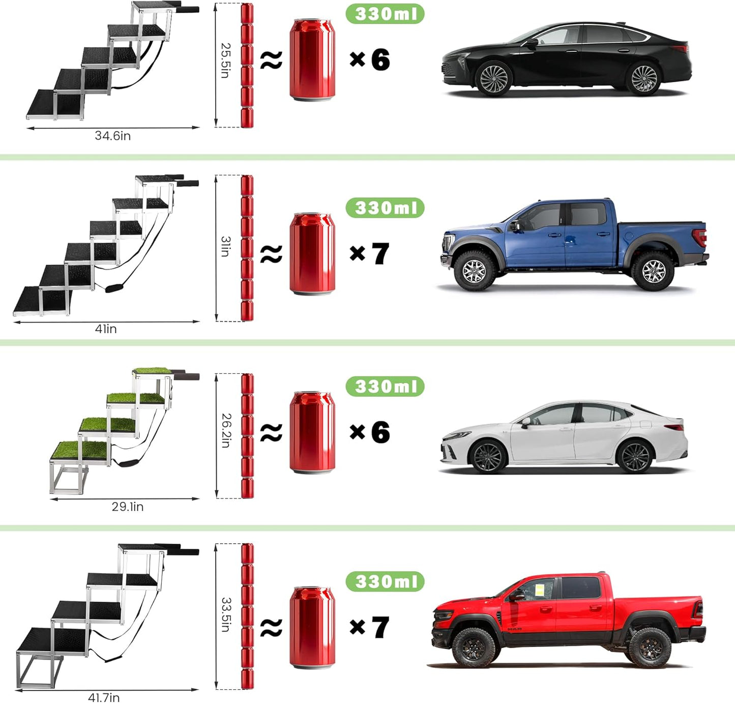 Sturdy 5-Step Aluminum Frame Dog Stair with 1680D PVC Fabric - Non-Slip, Lightweight & Portable - Ideal for Car, SUV, Truck Access - Black (98x67x43cm)