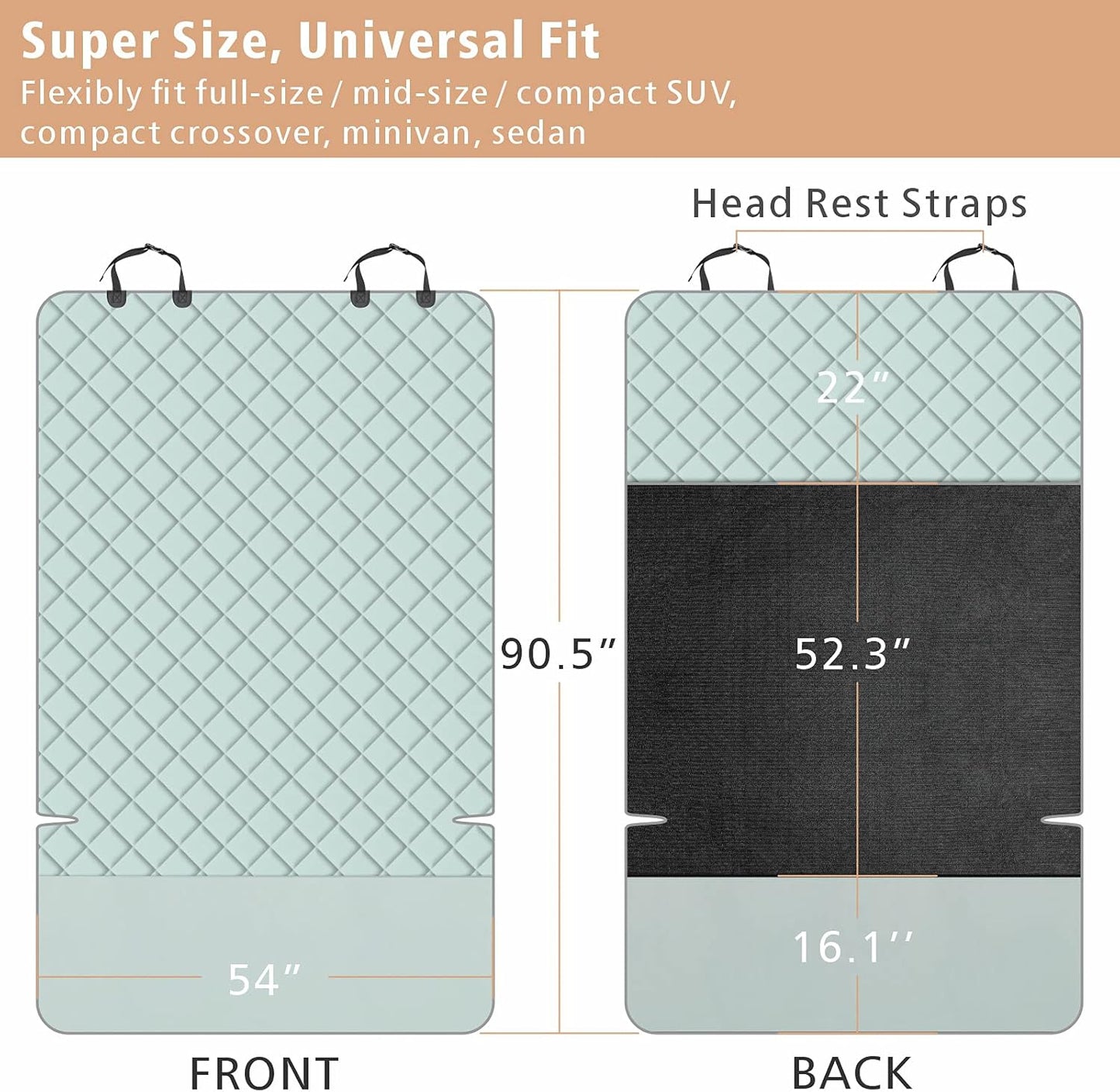 F-color SUV Cargo Liner for Dogs, Water Resistant Pet Cargo Cover Dog Seat Cover Mat for SUVs Sedans Vans with Bumper Flap Protector, Non-Slip, Large Size Universal Fit, Grey