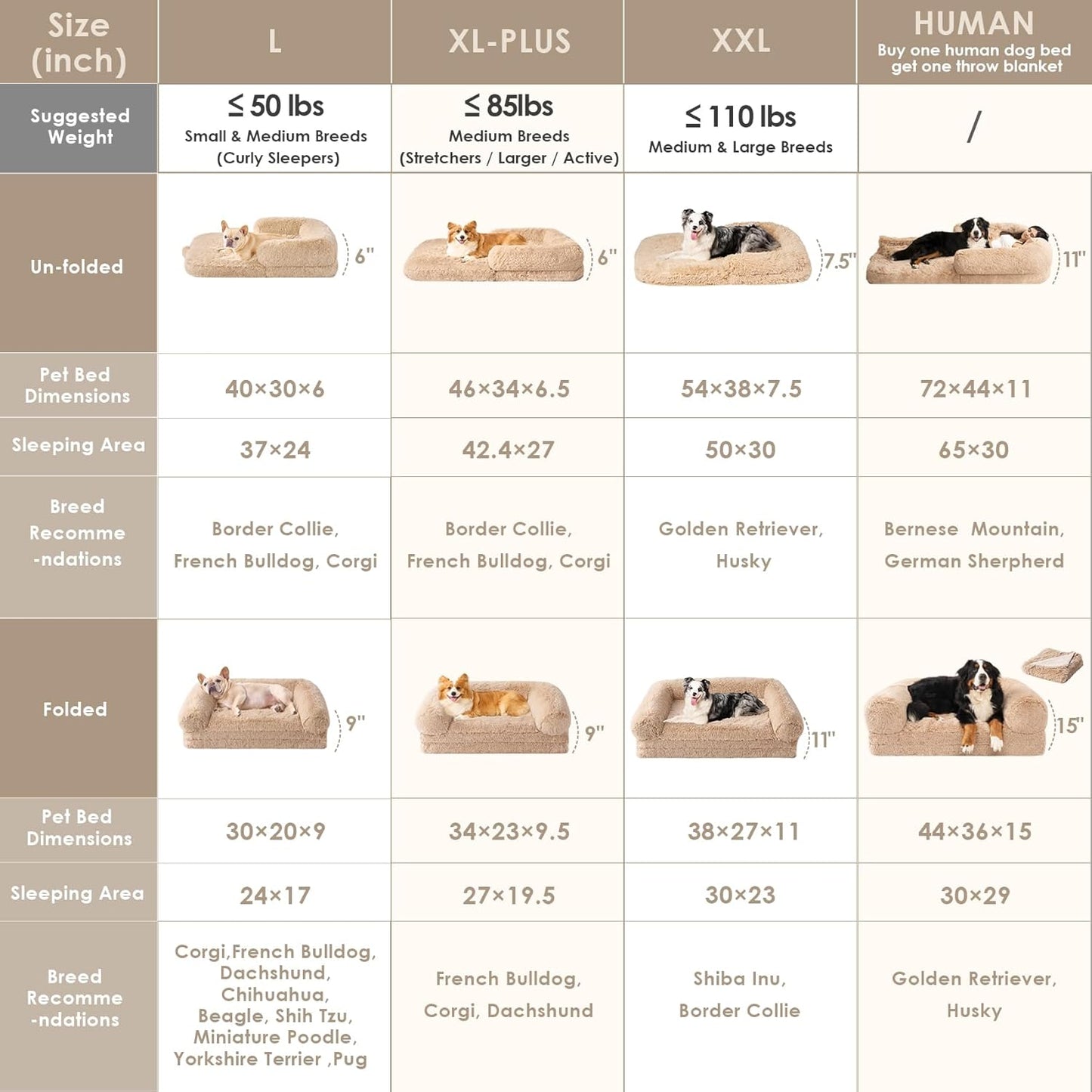 EHEYCIGA Foldable Dog Bed, Faux Fur Fluffy Dog Couch Bed, Orthopedic Calming Memory Foam Pet Bed for Small Dogs, Washable Soft Warm Pet Sofa Bed with Non-Slip Bottom, Camel, 40"x30"x6"