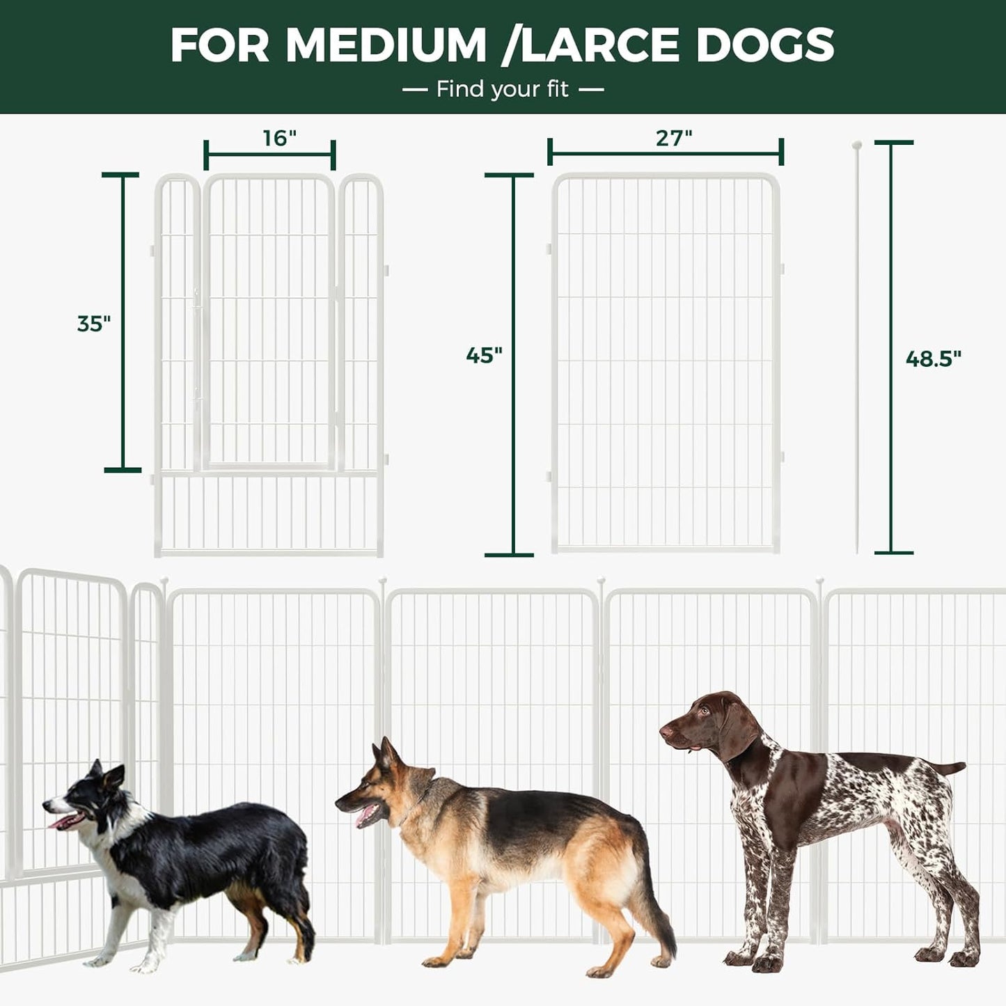 FXW Rollick Unleashed Dog Playpen for Indoor, Yard, RV Camping, 45 inch 32 Panels for Large Dogs, White│Patented