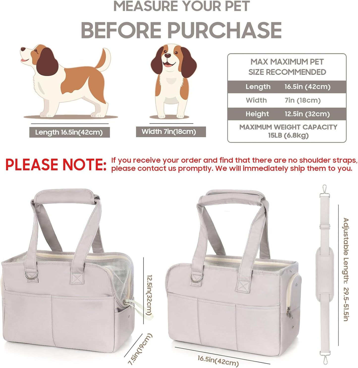 Dog Purse Carrier for Small Dogs, Soft Soft Sided Folding Dog Carriers for Small Dogs Medium Cats Puppies up to 15 Lbs, Washable Breathable Puppy Carrier for Outdoor Travel (Large Gray)
