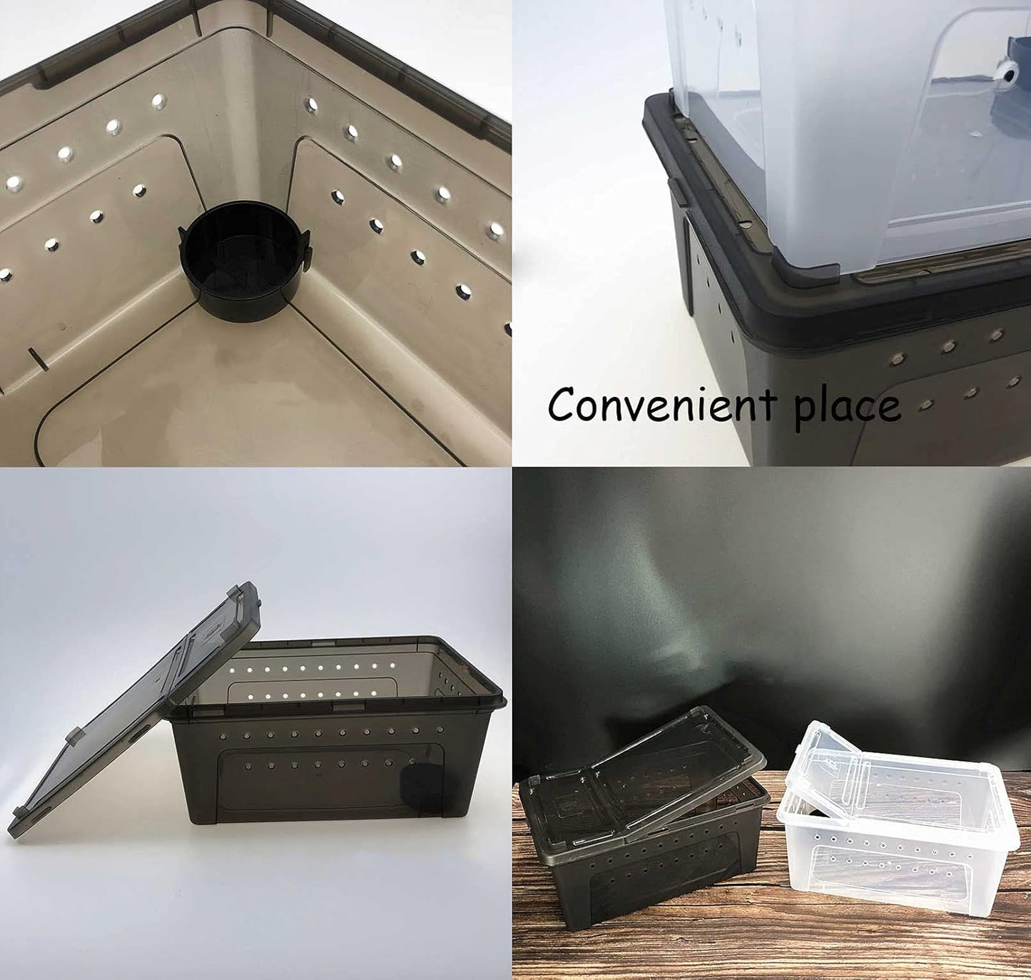 kathson 2PCS Reptile Feeding Box Portable Small Snake Terrarium Habitat Mini Pet Breeding Cage Hatching Container Transparent Gecko Houses for Small Frog Tarantula Spider Scorpion (White)