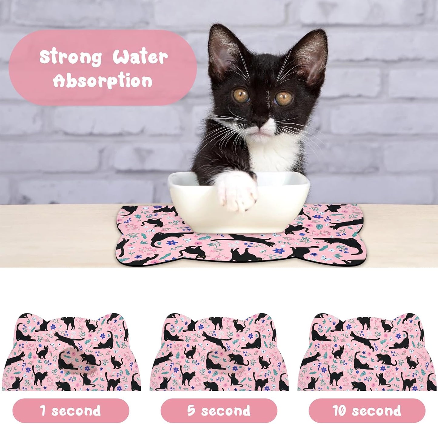 Cat Food Mats for Floor, Dog Water Bowl Mats Pet Feeding Absorbent Placemats for Food and Water Pink 23.6 * 13.7 inch