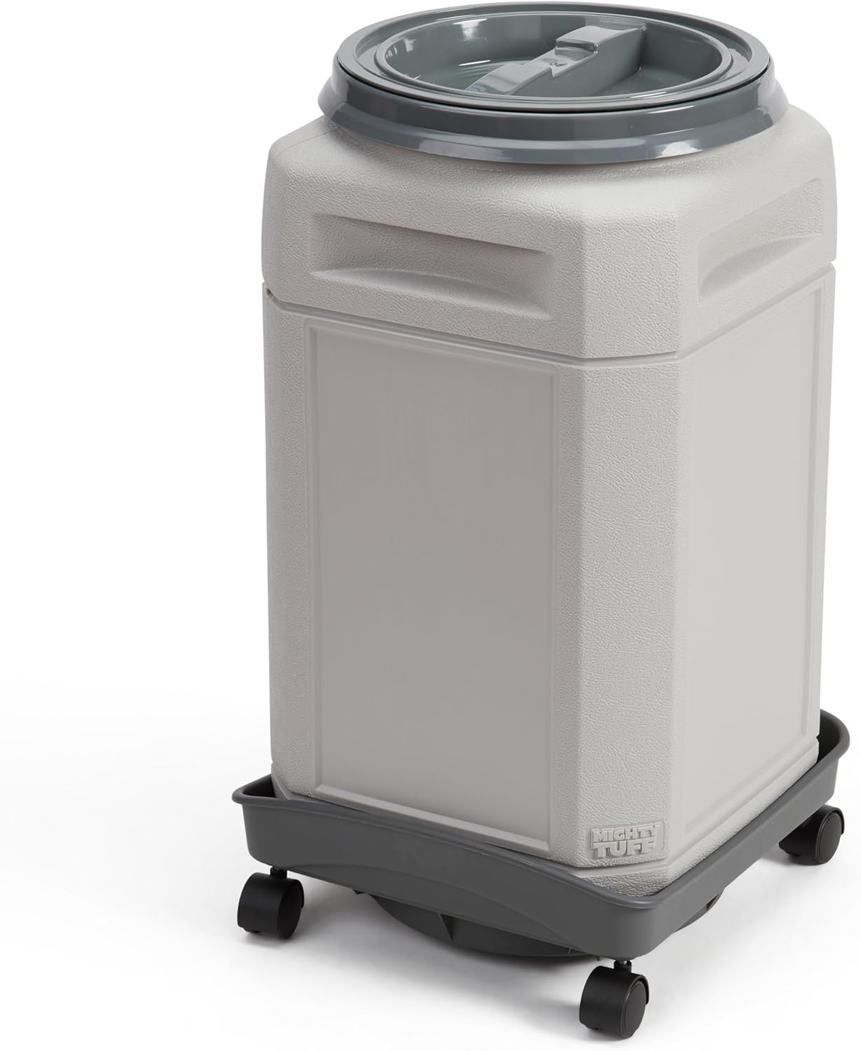 Mighty Tuff 13 Gallon, 54 Lbs Capacity, BPA-Free Pet Food Storage Container with Rolling Dolly on Wheels and Perfect Portion Scoop, Mobile Solution for Air-Tight Pet Food Storage