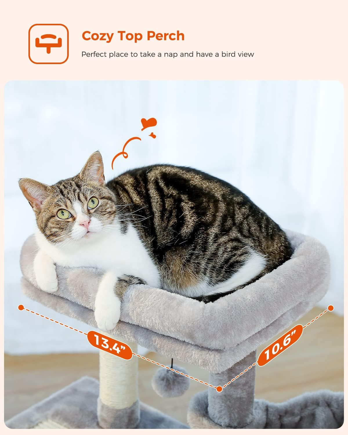 PEQULTI Small Cat Tree, [28.5''] Cat Tower for Indoor Cats, 2 Styles Activity Tree with Cat Scratching Posts, Big Hammock and Removable Top Perch Grey