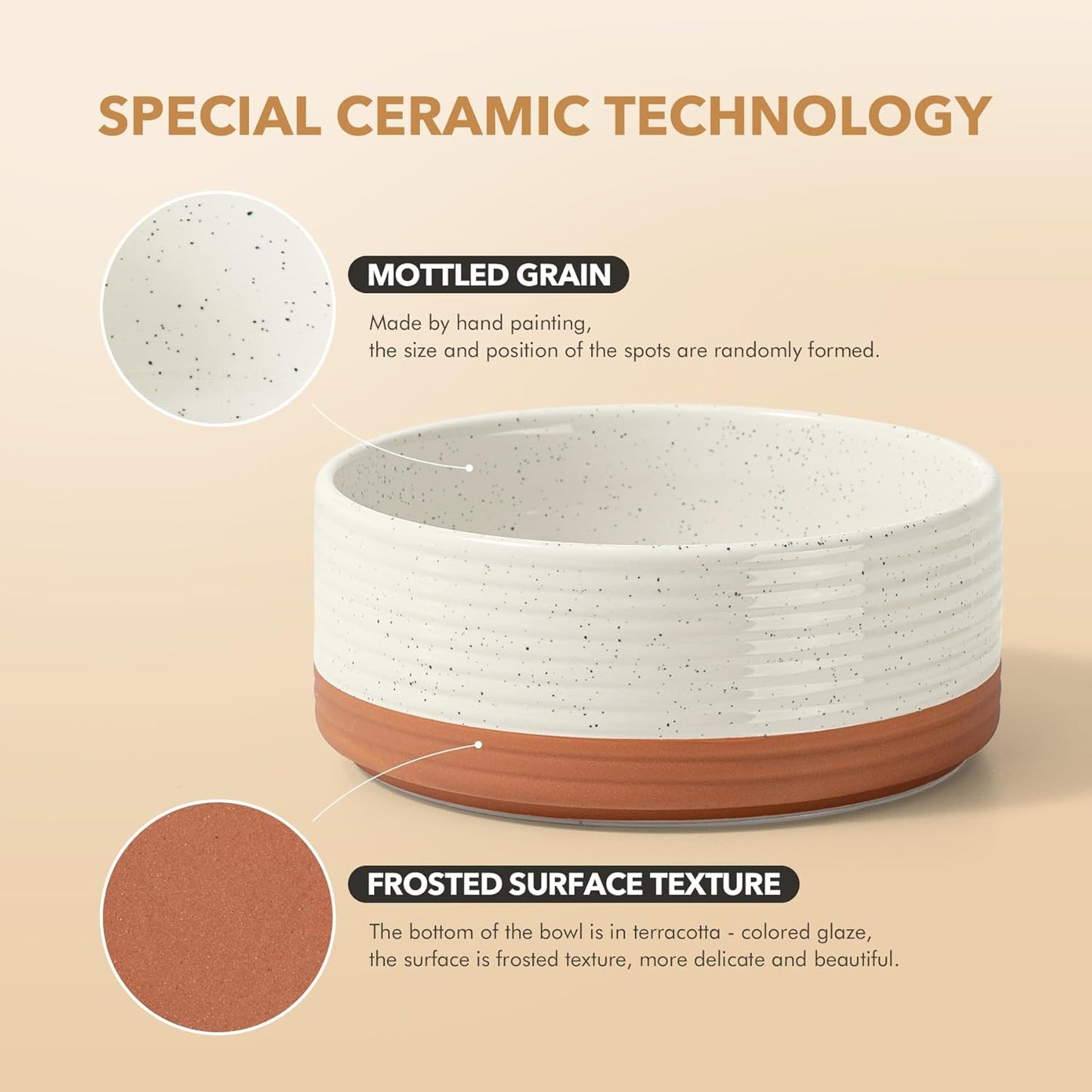 Ceramic 8.2inch Dog Bowl for Large Breed Dogs, Anti-Slip and Weighted Pet Food and Water Dishes(Single Bowl, Vanilla White)