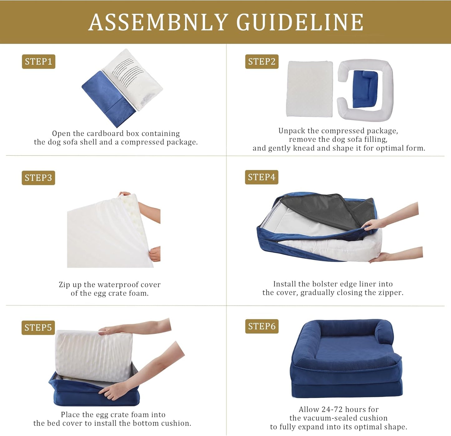 Bedfolks Orthopedic Dog Bed, Waterproof Dog Sofa Bed for Medium Dogs, Egg Foam Pet Couch Bed with Removable Washable Cover and Nonslip Bottom, Navy Blue