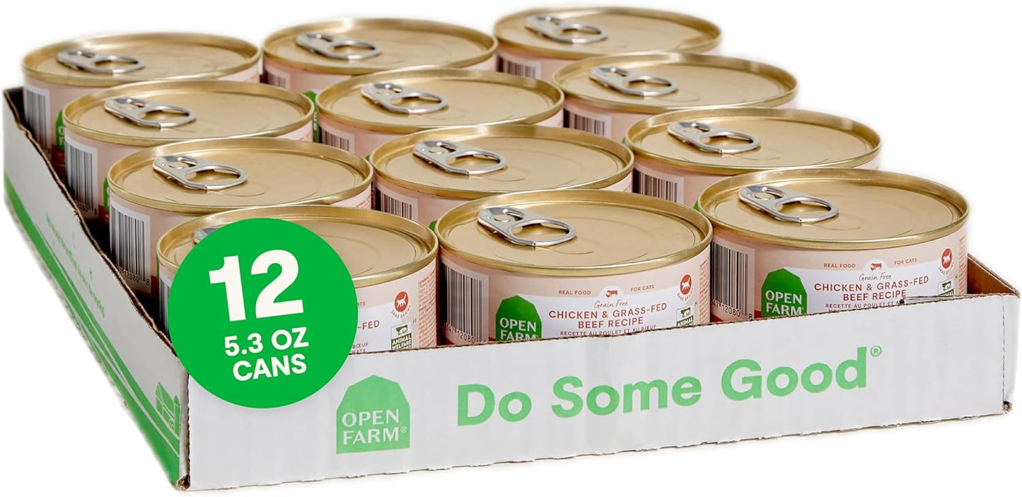 Open Farm Canned Cat Food, Paté for Complete & Balanced Nutrition, Grain-Free and Legume-Free Wet Cat Food, Chicken & Beef Recipe, 5.3oz Cans (Case of 12)