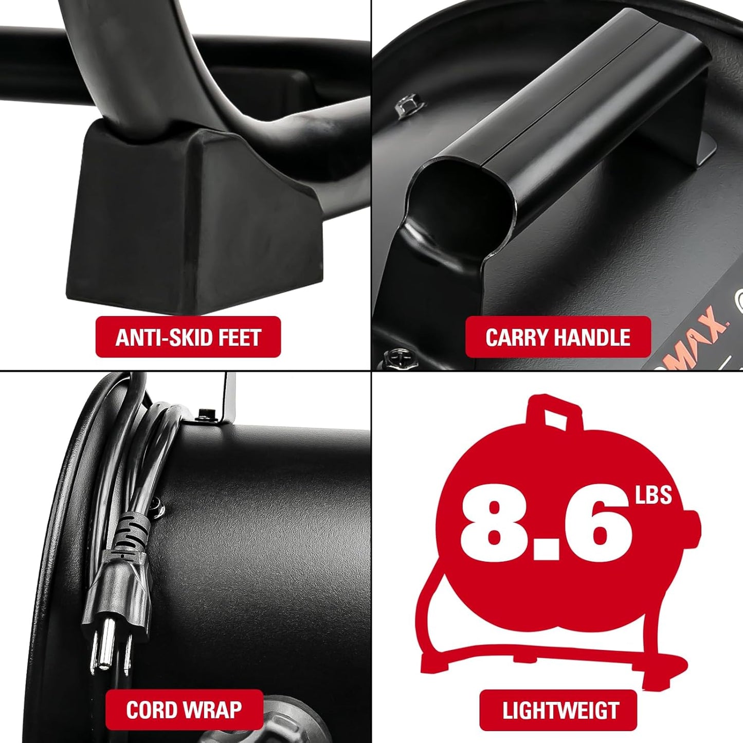 10-Inch High-Velocity Drum Air Circulator Fan, Heavy-Duty Shop Fan with 3-Speed & 360° Tilting Floor Fan for Warehouse, Industrial, Workshop