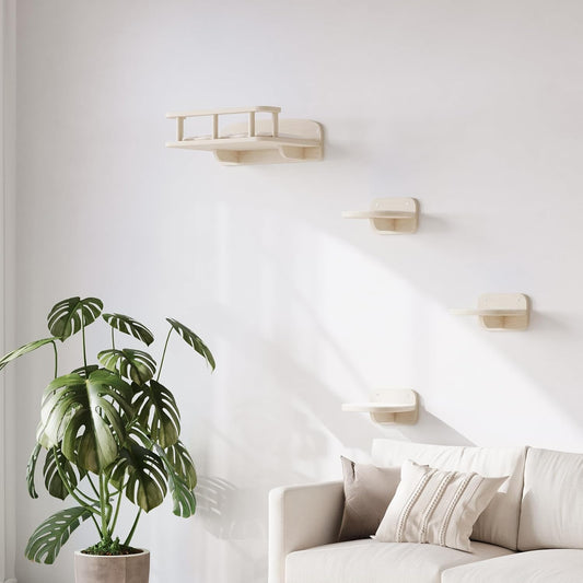 MeowHomm Cat Wall Shelves, Wood Cat Shelf with 3 Steps, Non-Slip Wall-Mounted Furniture for Kittens