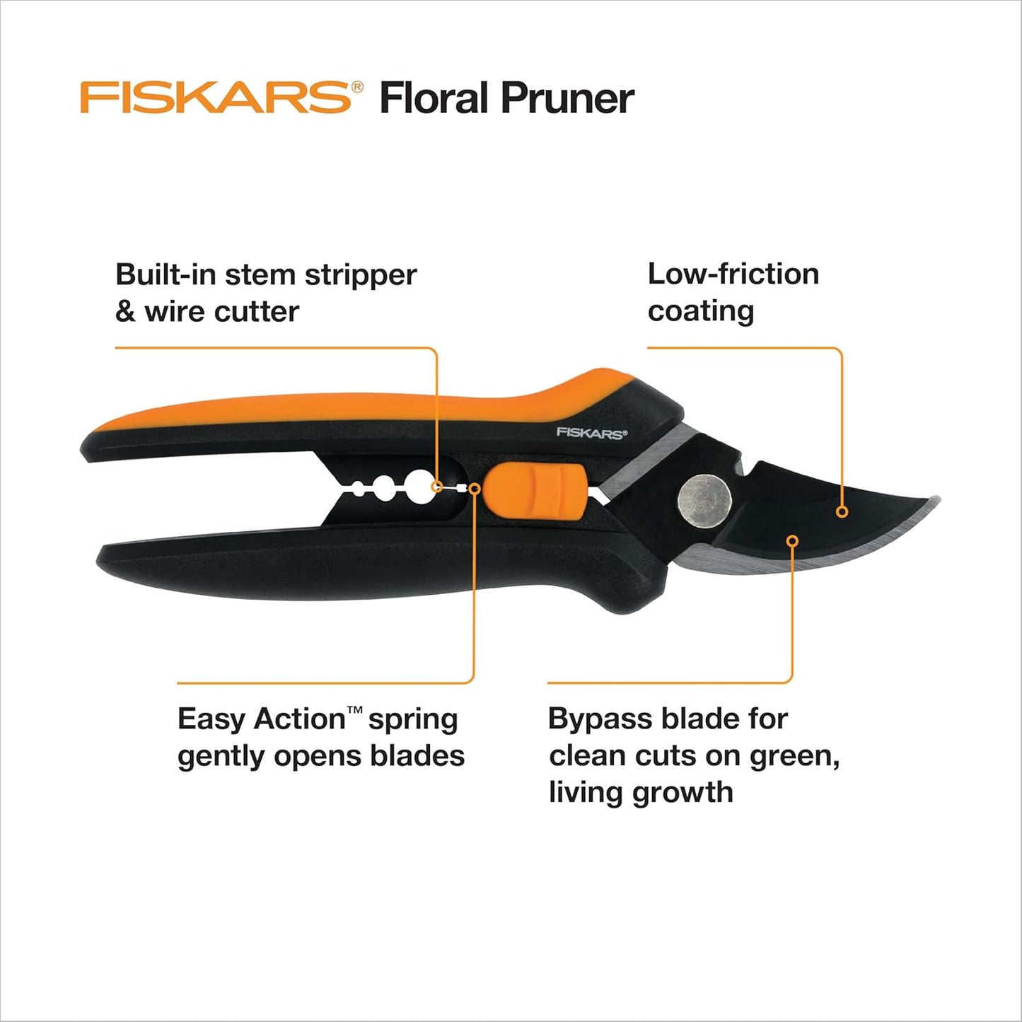 Fiskars Floral Pruning Shears - Plant Cutting Scissors/Garden Clippers For Deadheading and Working with Flowers - Black/Orange