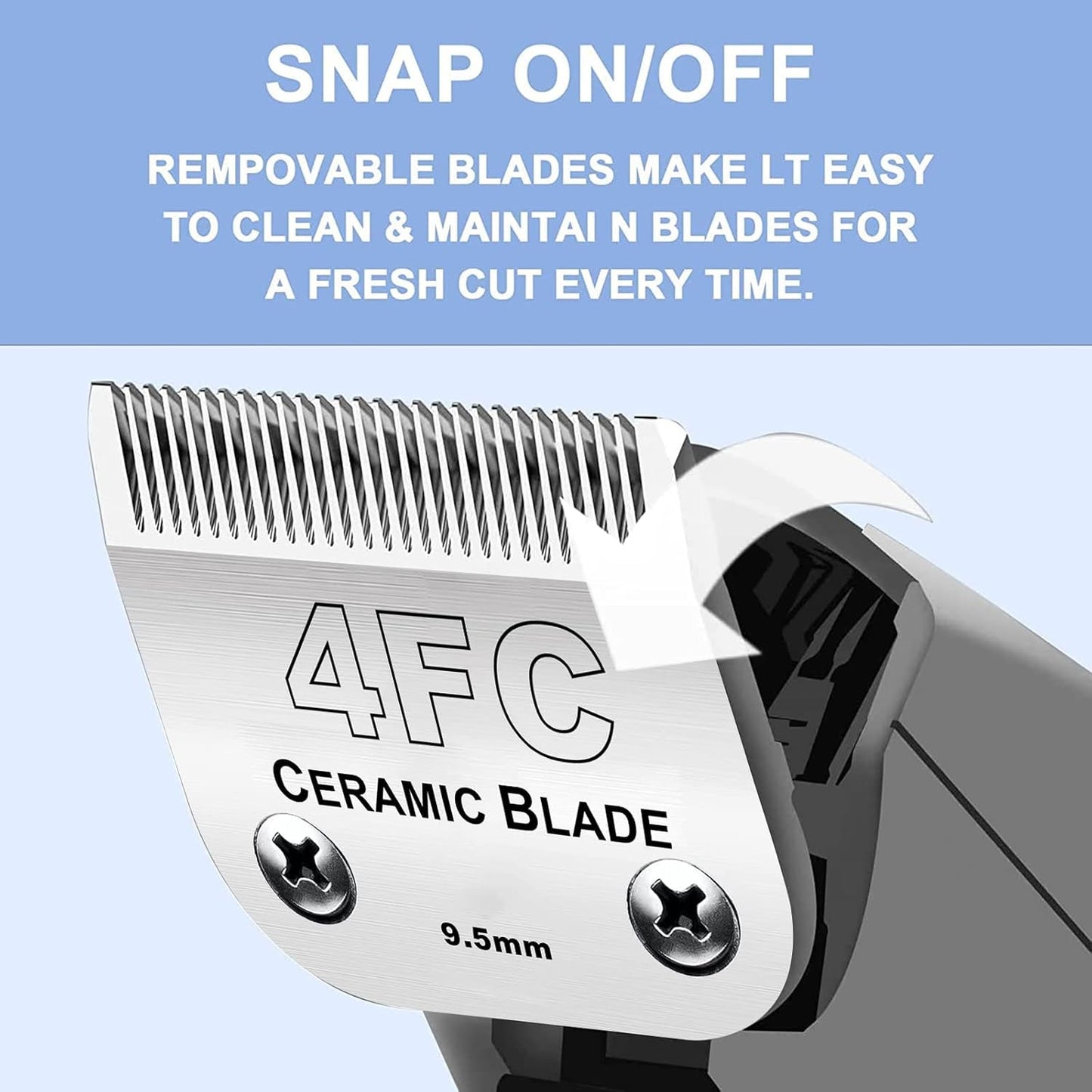 Audoc 4FC Blade Detachable Pet Clipper Replacement Blades, Ceramic and Stainless Steel, Compatible with Andis, Oster, and Wahl Clippers