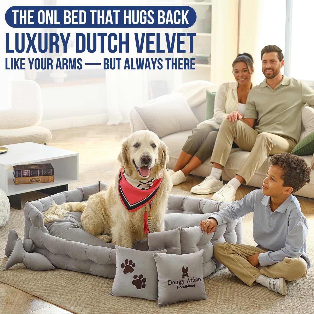 Luxury Dog Bed Chesterfield – Handcrafted Velvet Throne for Dogs | Joint Support, Calming & Temp-Regulating Comfort | Durable 5+ Years, Anti-Claw, Washable 100+ Times – XL, Grey