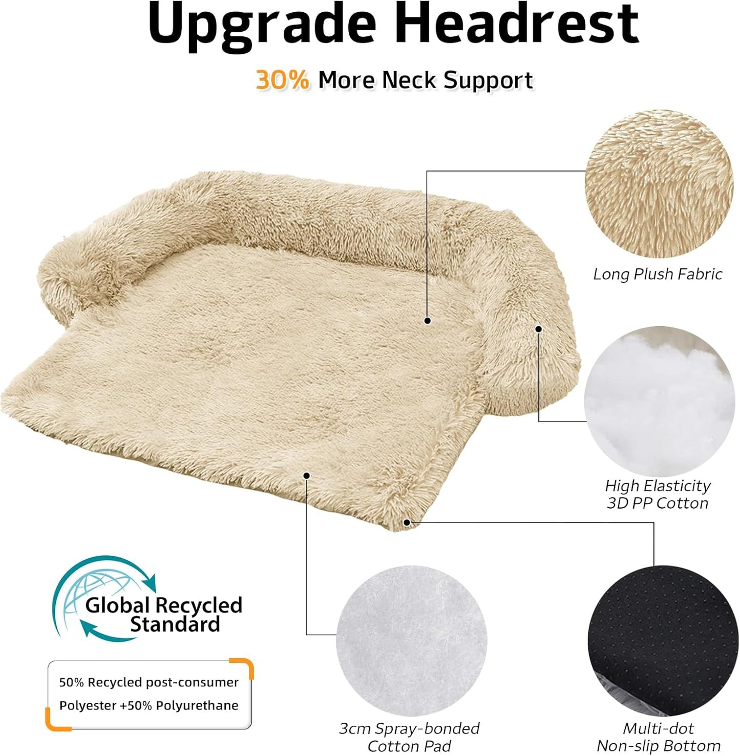 Calming Dog Bed Fluffy Plush Dog Mat for Furniture Protector with Removable Washable Cover for Large Medium Small Dogs and Cats (XS (31"x23.5"x5"), Beige)