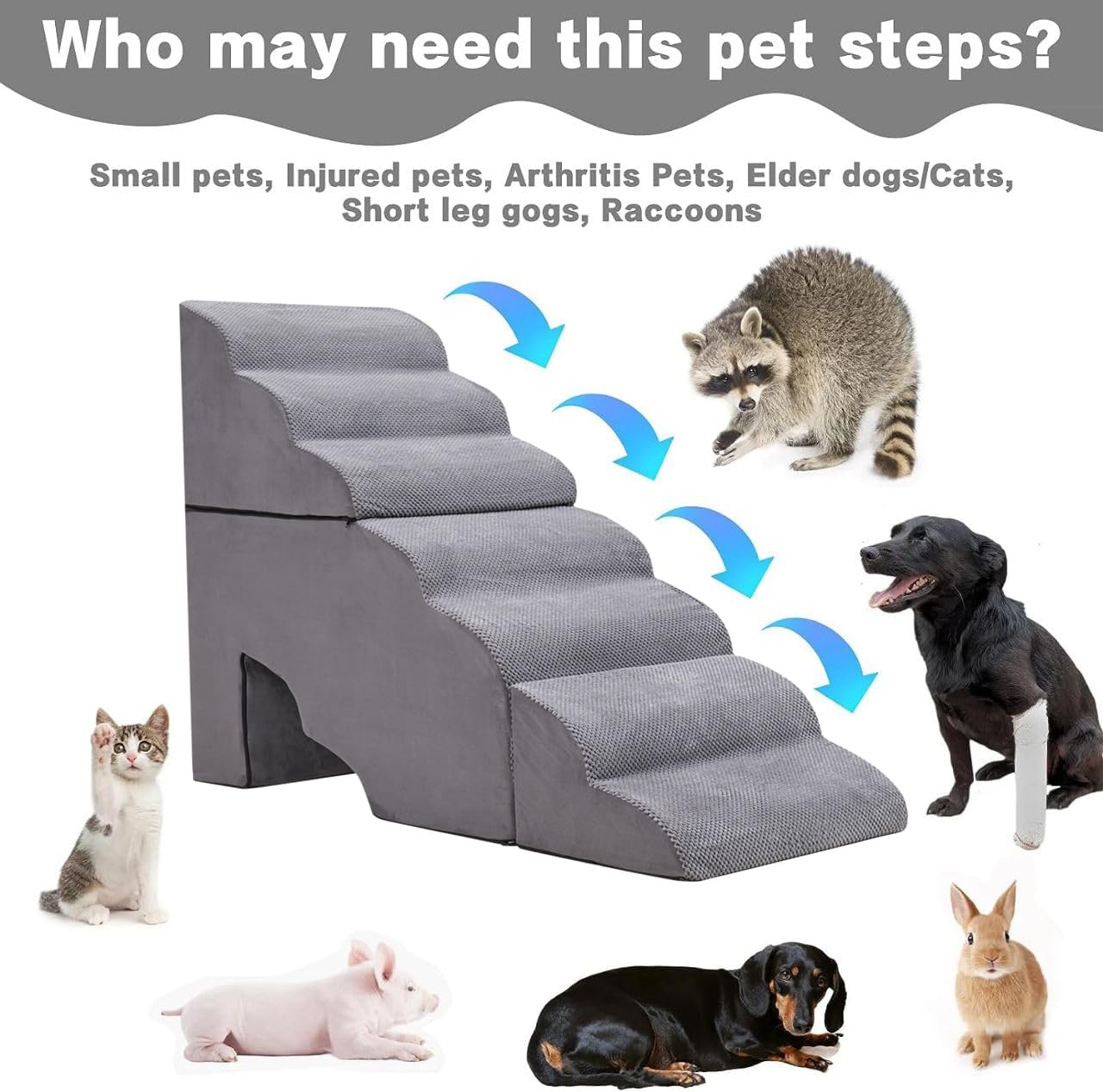Dog Stair Steps for High Beds 36 inches Tall, 33D Foam Dog Ramp for Bed 32 inches, 7-Step Pet Stair Steps for Small Large Dogs for Bed Climbing, Non-Slip Dog Steps for Older Dogs/Cats, Grey
